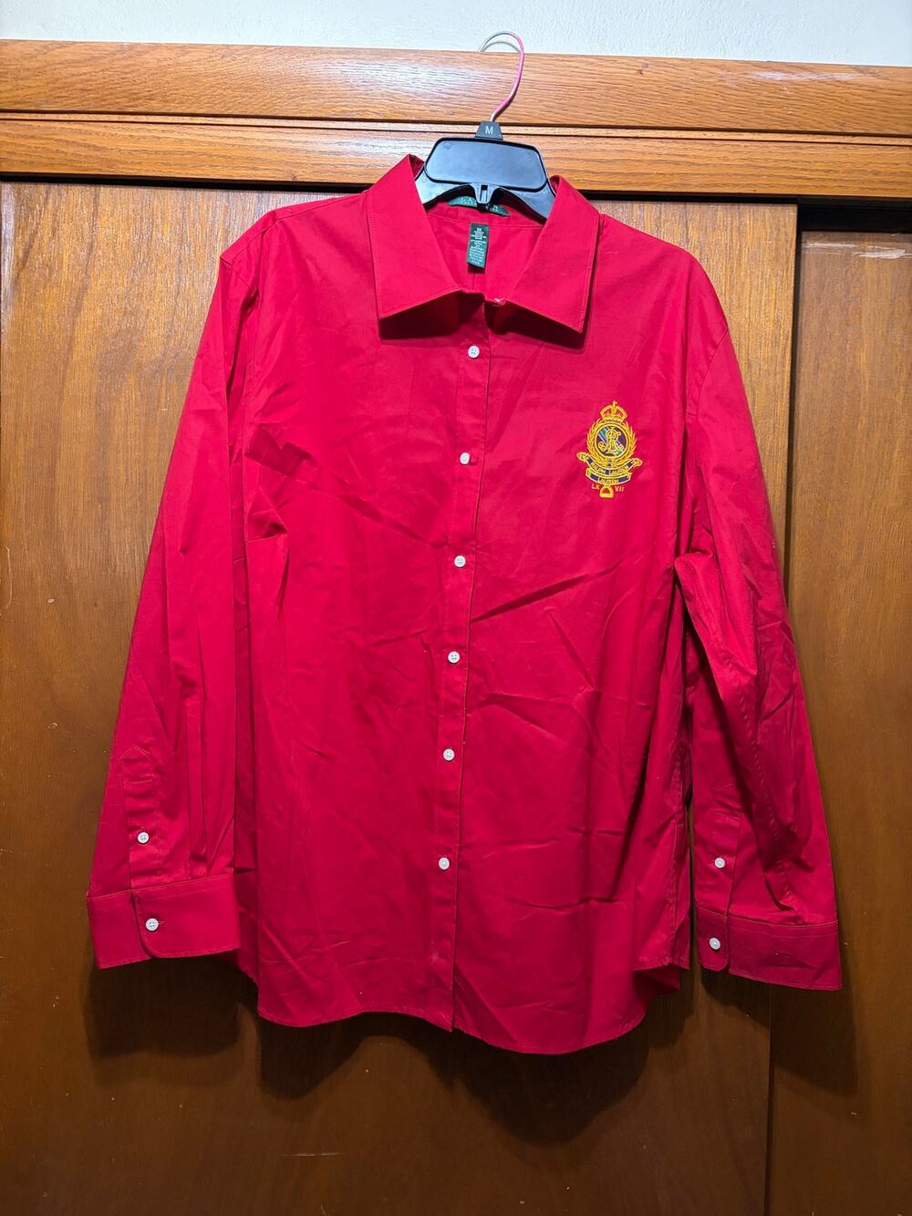 Lauren Ralph Lauren Women's 3X Red Equestrian Crest Button Up Shirt Cotton